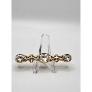 Vintage Monet Rhinestone Bar Brooch Gold Tone Signed